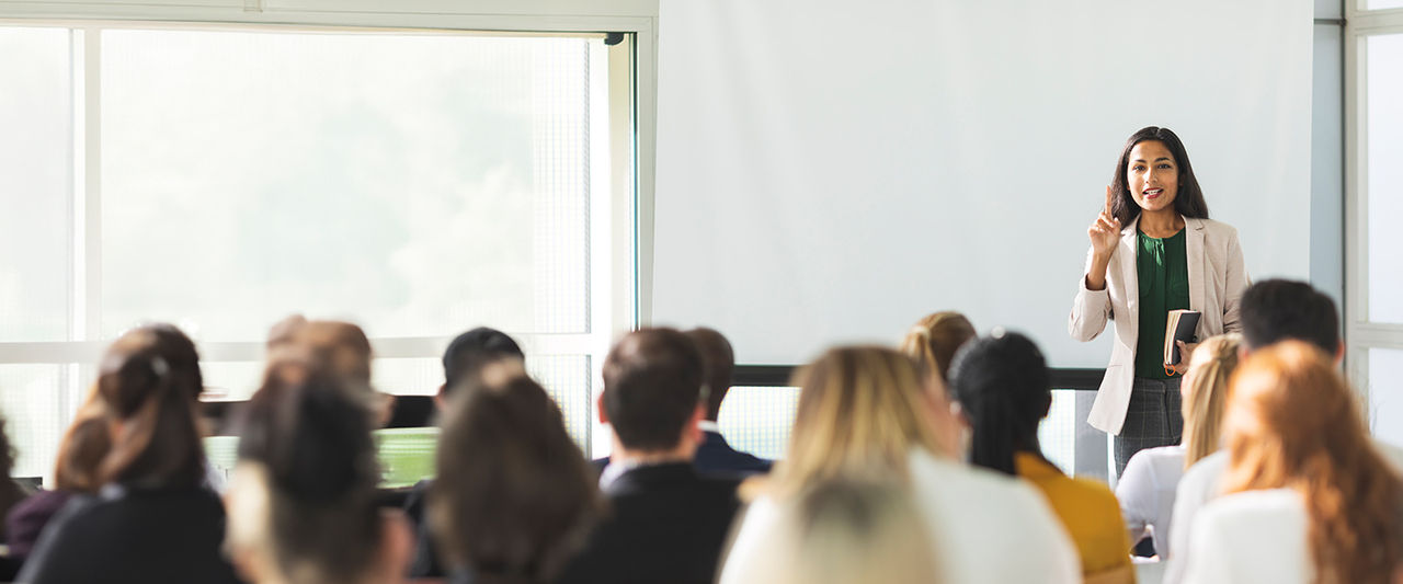 Businesswoman holding a speech